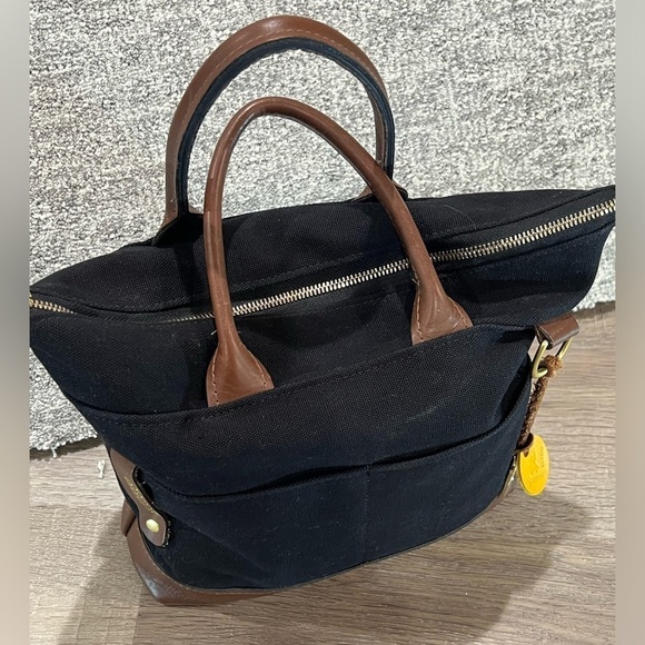 R. Riveter Otto Signature Black Canvas Brown Leather Iconic Bag Crossbody Strap - Picture 7 of 14